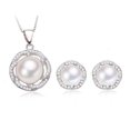 thumbnail image 2 of 18K White Gold 2 ct Pearl Halo Round 18 Inch Necklace and Earrings Set Plated, 2 of 2
