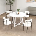 thumbnail image 2 of Roundhill Furniture Durban 5-Piece Round Dining Set, Trestle Dining Table with 4 Boucle Chairs, White, 2 of 14