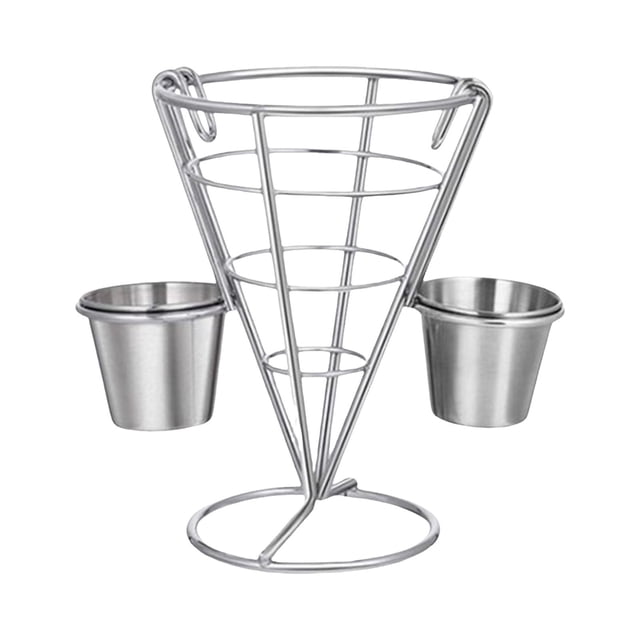 CSChome Support de Frites Panier avec Trempette Support de Frites Collations Apéritifs Cône en Acier Inoxydable Restaurant Buffet