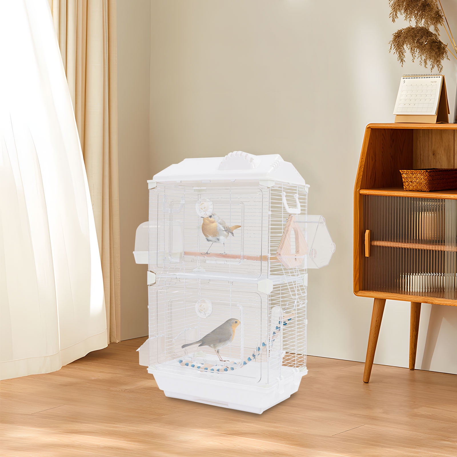 LiHUiee 40*28*71cm White Bird Cage 2-Tier Bird Cage Free Standing Parakeets Cage for Various Bird Species