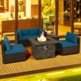 thumbnail image 2 of Patiojoy Patio Rattan 6PCS Cushioned Sofa Set Furniture Set Thick Cushion with 34.5" Fire Pit Table for Garden Blue, 2 of 10