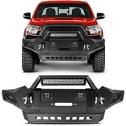 CCIYU Texture Black Front Bumper with D-ring & LED Lights & Winch Plate Compatible for 2005-2015 for Toyota Tacoma