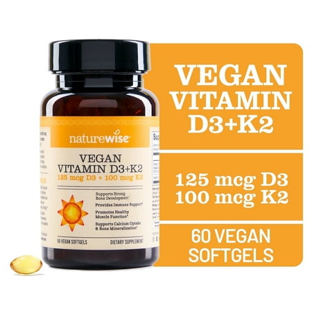NatureWise Vegan Vitamin D3 5000IU + K2 Organic Olive Oil - 60 Softgels[60-Day Supply]
