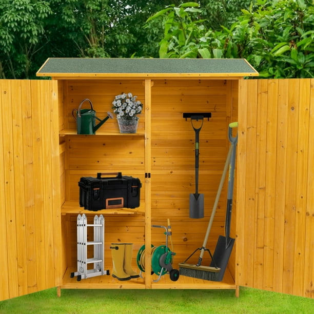 Outdoor Storage Shed, Wooden Storage with Lockable Door, Tool