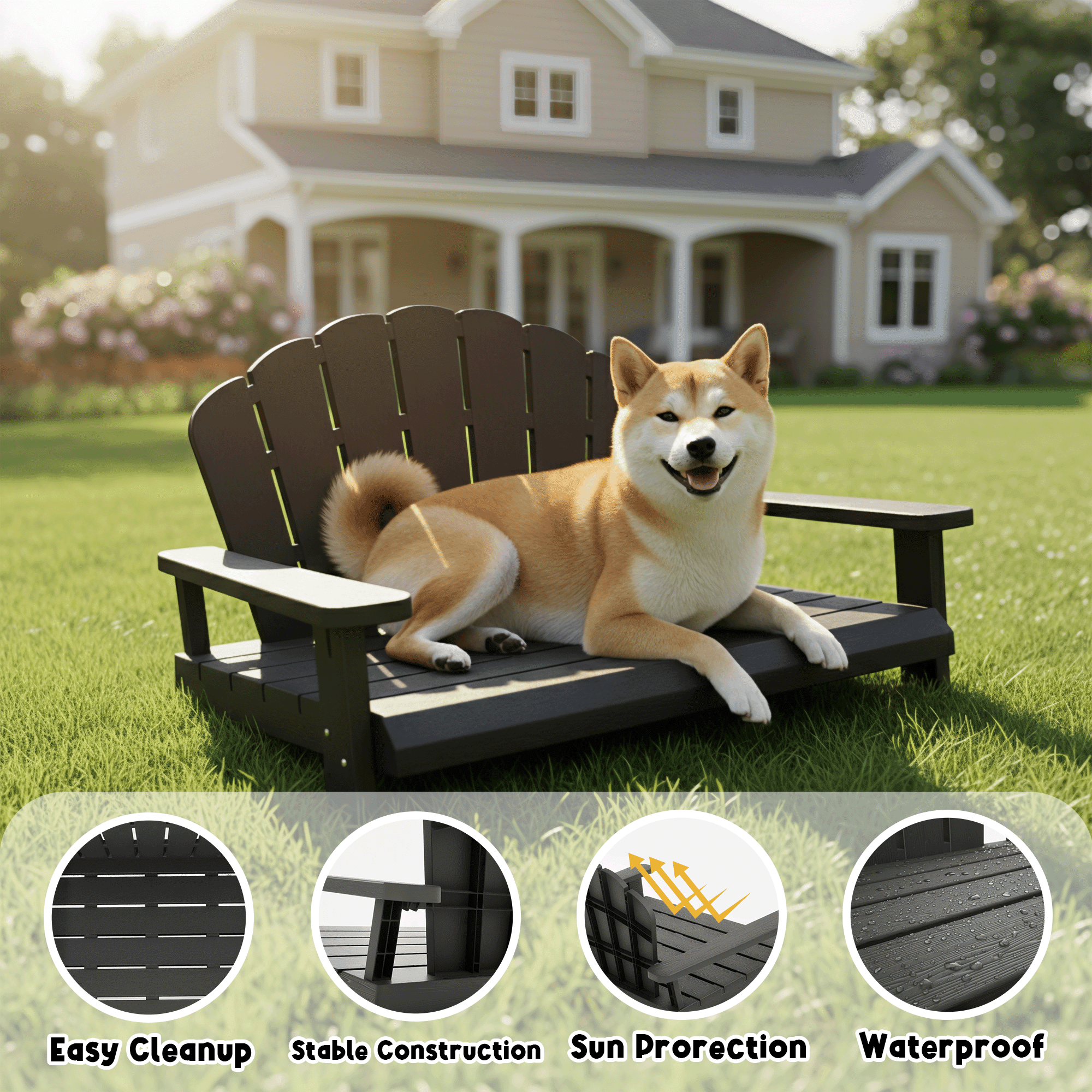 Bifanuo Resin Dog Bed,Waterproof & Washable Dog Bed, Easy to Assemble Indestructible Pet Bed,Suitable for Lliving Room,Bedroom,Patio,Garden,Black