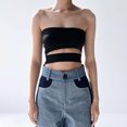 thumbnail image 5 of Top de tubo hueco para mujer, camiseta sin mangas corta sin mangas ajustada de Color puro elegante a la moda de verano para fiesta, 5 of 5