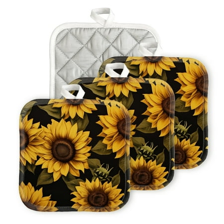 

BaHomeck Pot Holders 4pcs dacron Made Square heat-resisting mat Machine Washable for Kitchen Oven Hot Pads 6.7inch*6.7inch Sunflowers With Vibrant Yellow Petals And Dark Green Leaves