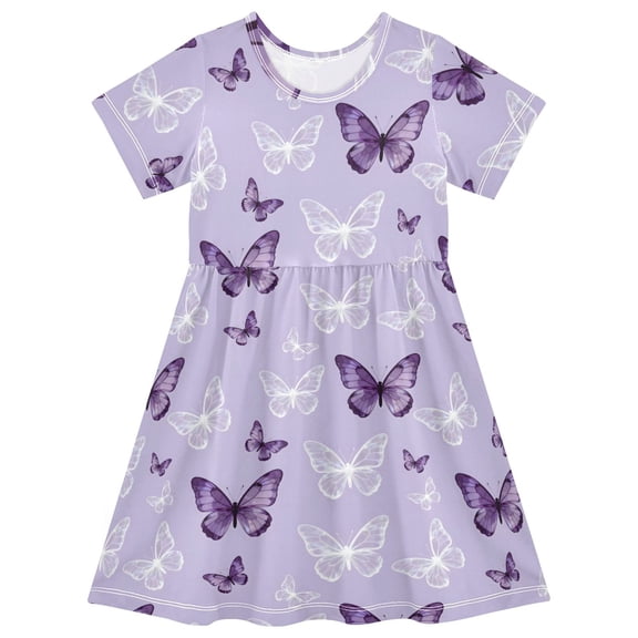 joogoo Butterfly Purple Girls' Short Sleeve Dress Kids Dresses 5-6T