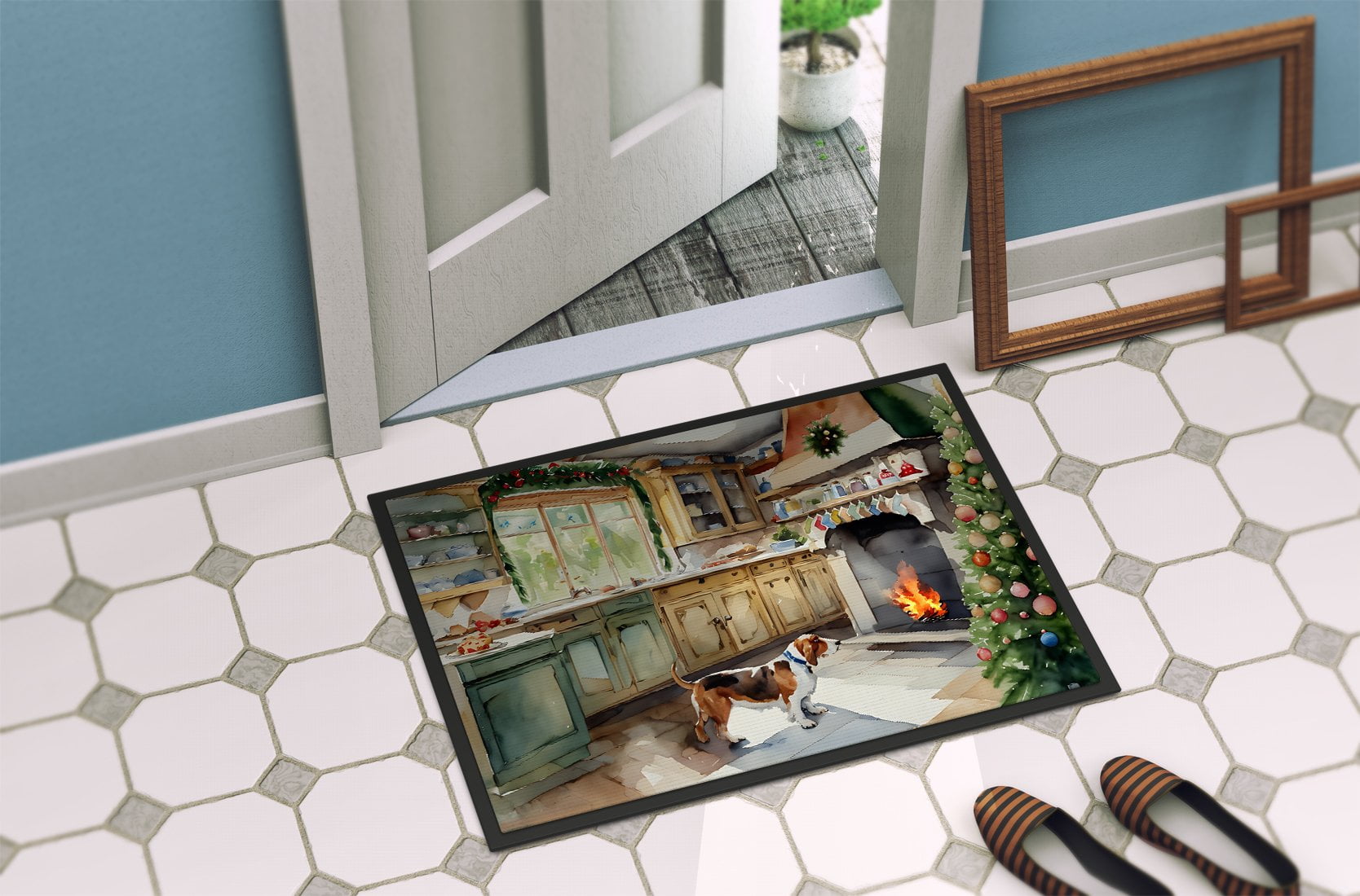 Carolines Treasures DAC3721MAT 18 x 27 in.  Basset Hound Christmas Cookies Doormat