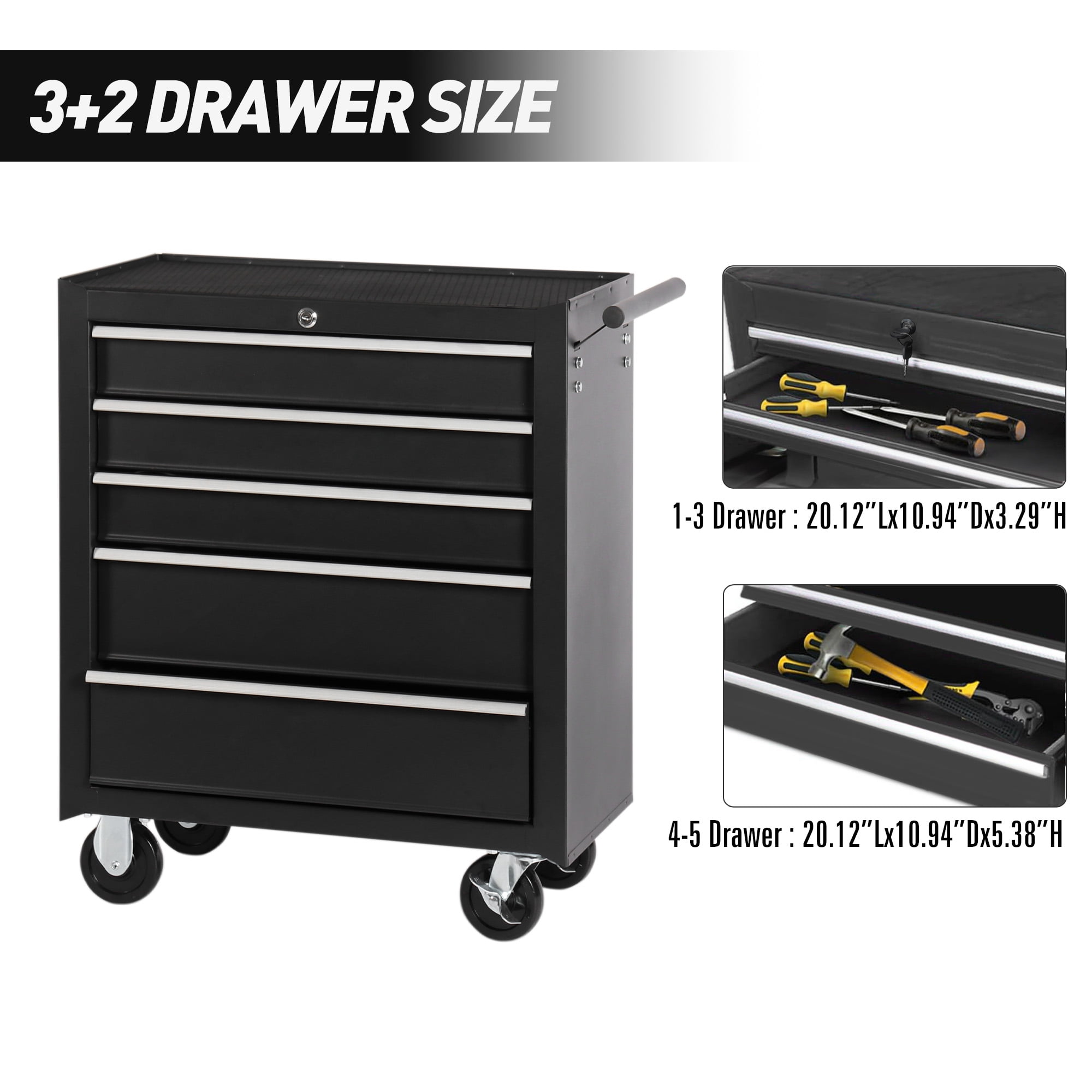 MAYEERTY 5-Drawer Rolling Tool Chest with Lock & Key, Tool Storage Cabinet with Wheels, Tool Organizer Box for Garage, Warehouse