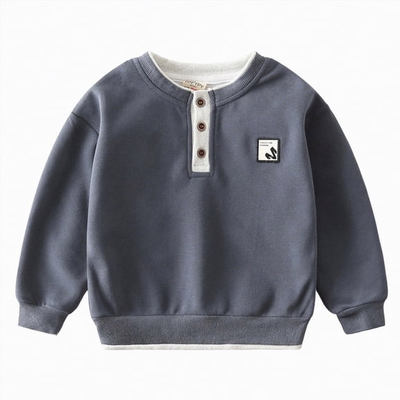 HCNTES Boys School Uniform Shirts Boys Baby and Toddler Uniform Long Sleeve Polo Shirt(Dark Gray,5-6 Years)