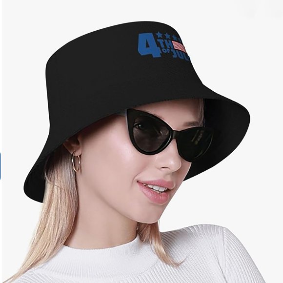 July 4 Independence Day American Honors Bucket Hat Adult Unisex Fishing Sun Hat Black