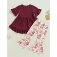 thumbnail image 3 of Baby Girl Western Clothes Bell Bottoms Outfit Short Sleeve Ruffle Tunic Dress Boho Cow Flare Pants Set Cowgirl Outfits, 3 of 8