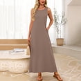 thumbnail image 2 of justHIGH Robe d'Été Décontractée Sans Manches pour Femme, Robe de Plage pour Vacances, Coupe Ample, Col Ras du Cou, Maxi, Style Camisole, avec Poches, Kaki, G, 2 of 7