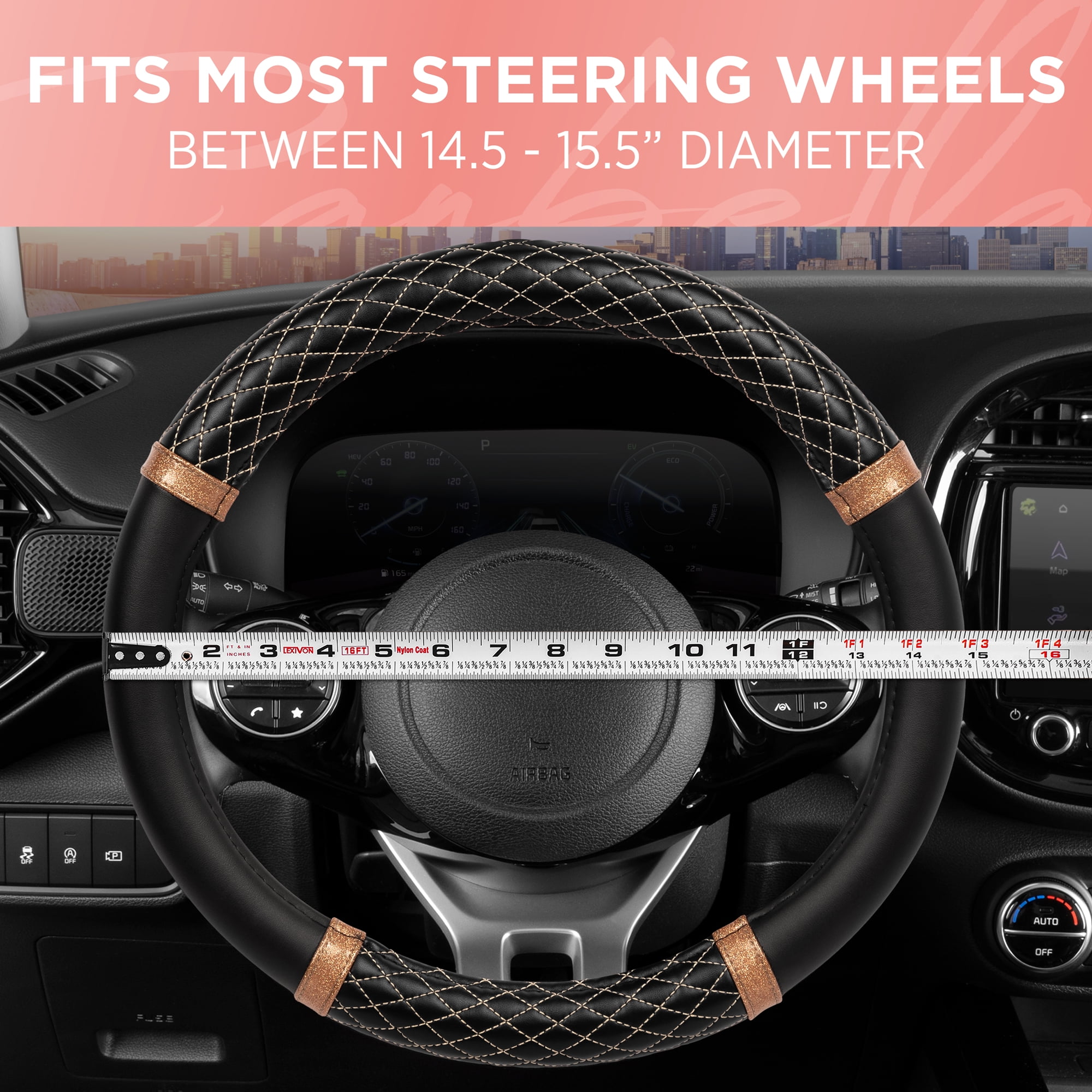 Rose Gold Quilted Steering Wheel Cover - Elegant Craft 15" Steering Cover for Cars, Trucks, SUV Accessories Accent