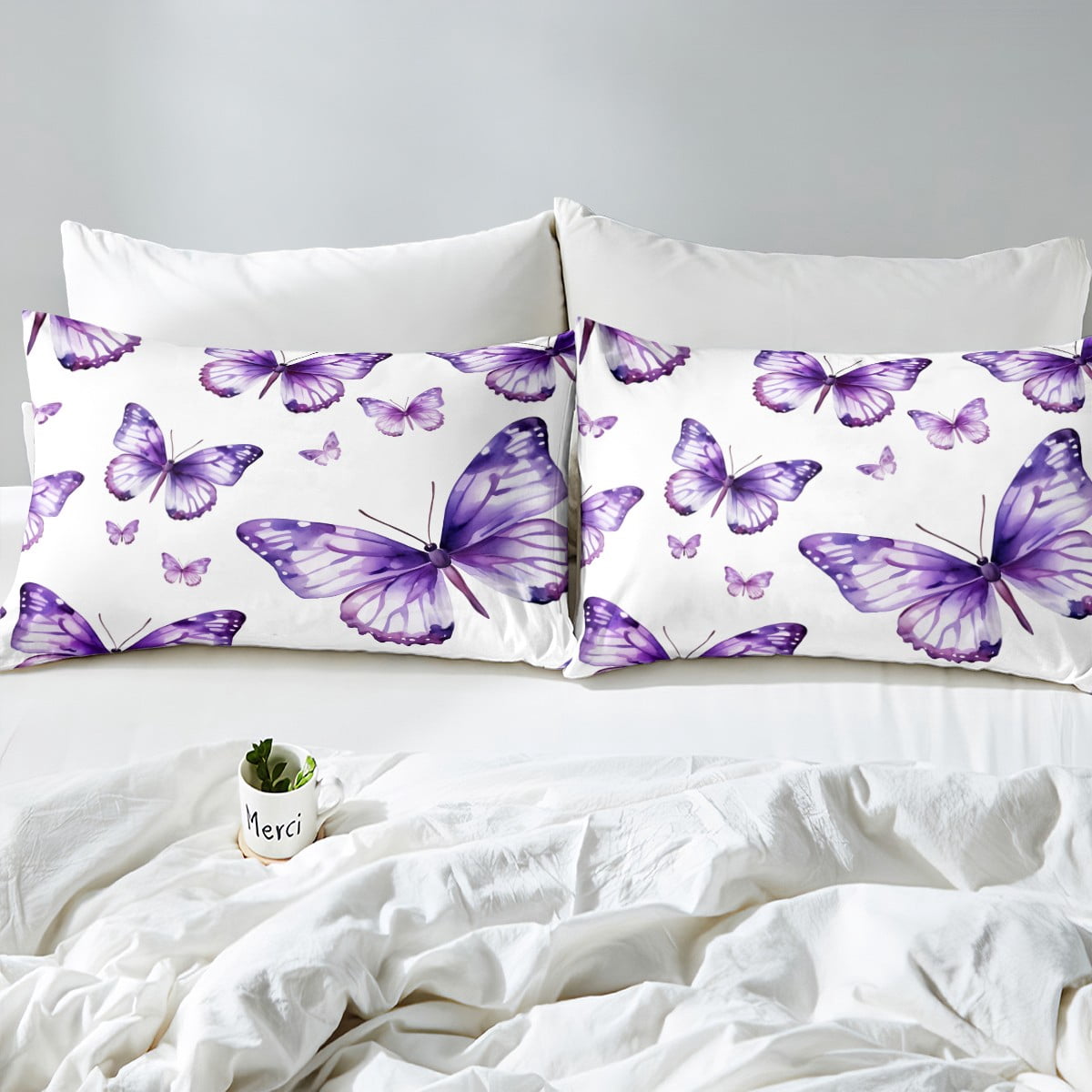 Erosebridal Kids Purple Butterfly Bedding Set - 3D Butterfly King Duvet Cover & Pillowcases For Girls (No Comforter Included)