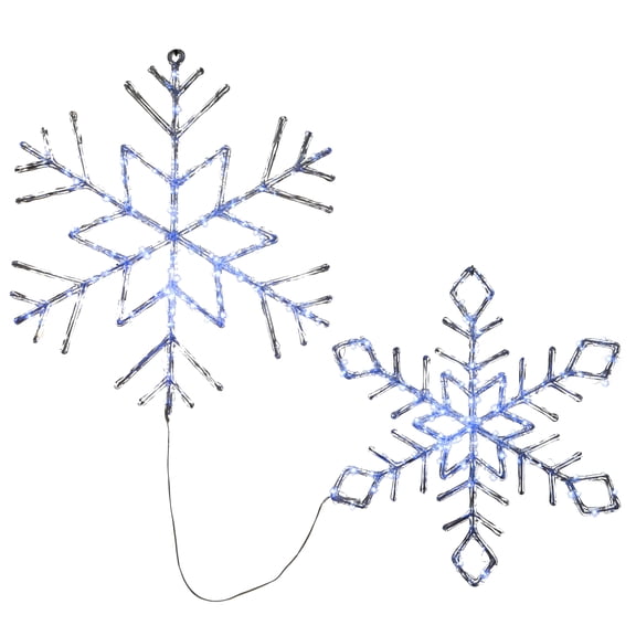 Pre-Lit Christmas Decoration, Clear, Ice Crystal, Snowflakes, 200 Cool White LED Lights, 24 & 20 in.