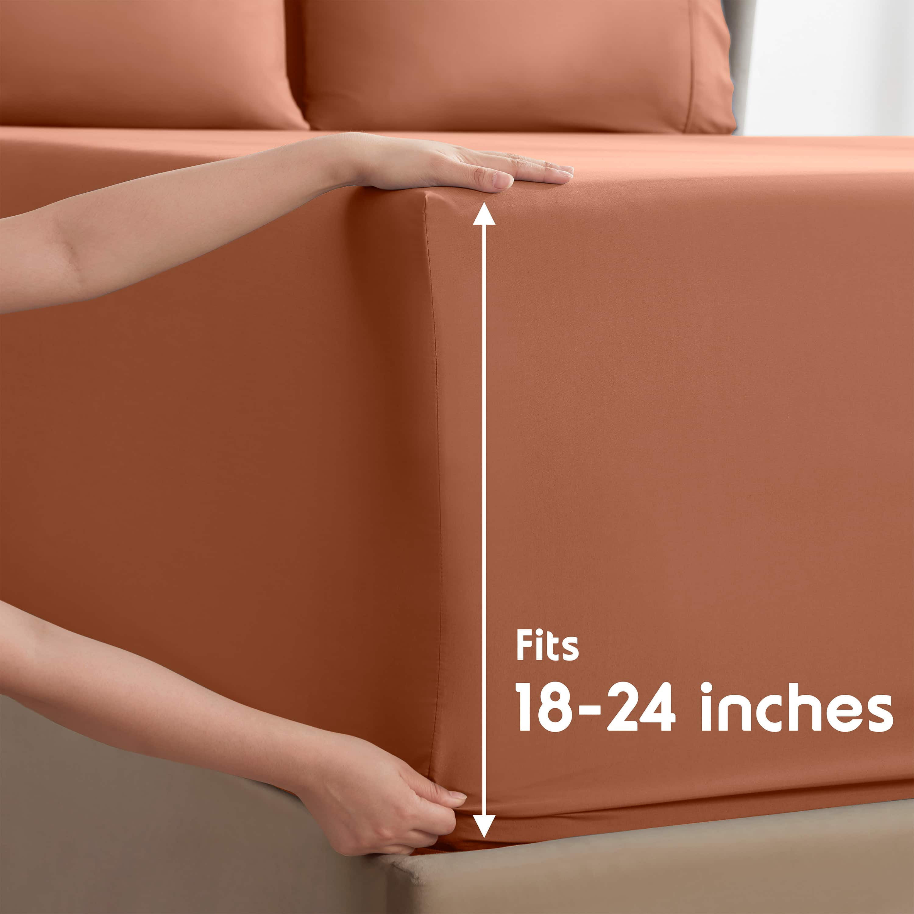 LammaLoe Extra Deep Pocket Sheets Twin Set, 3 Piece, Fits 18"-24" Mattress, Breathable & Extra Soft Bed Sheets, Rust Sienna/Orange Brown