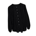 thumbnail image 2 of Camisa de punto redondo para mujer, manga larga, cuello en V, botones, ajuste holgado, blusa ligera para oficina, 2 of 8