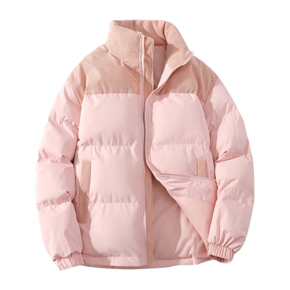 DondPO Puffer Jacket Womens Women's Winter Coats Corduroy Puffer Jacket Men Casual Zip Up Long Sleeve Lightweight Down Jackets Winter Jackets for Women Furry Jacket Pink L Clearance!