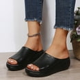 thumbnail image 2 of kamemir Summer Comfortable Orthopedic Leather Wedges Slid,Orthopedic Sandals for Women,Platform Open Toe Slip-On Sandals(Black,6), 2 of 6