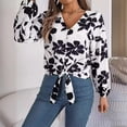 thumbnail image 2 of COMVALUE Womens V Neck Tie Front Knot Long Sleeve Fit Floral Blouses Office Business Shirt (White, M), 2 of 8