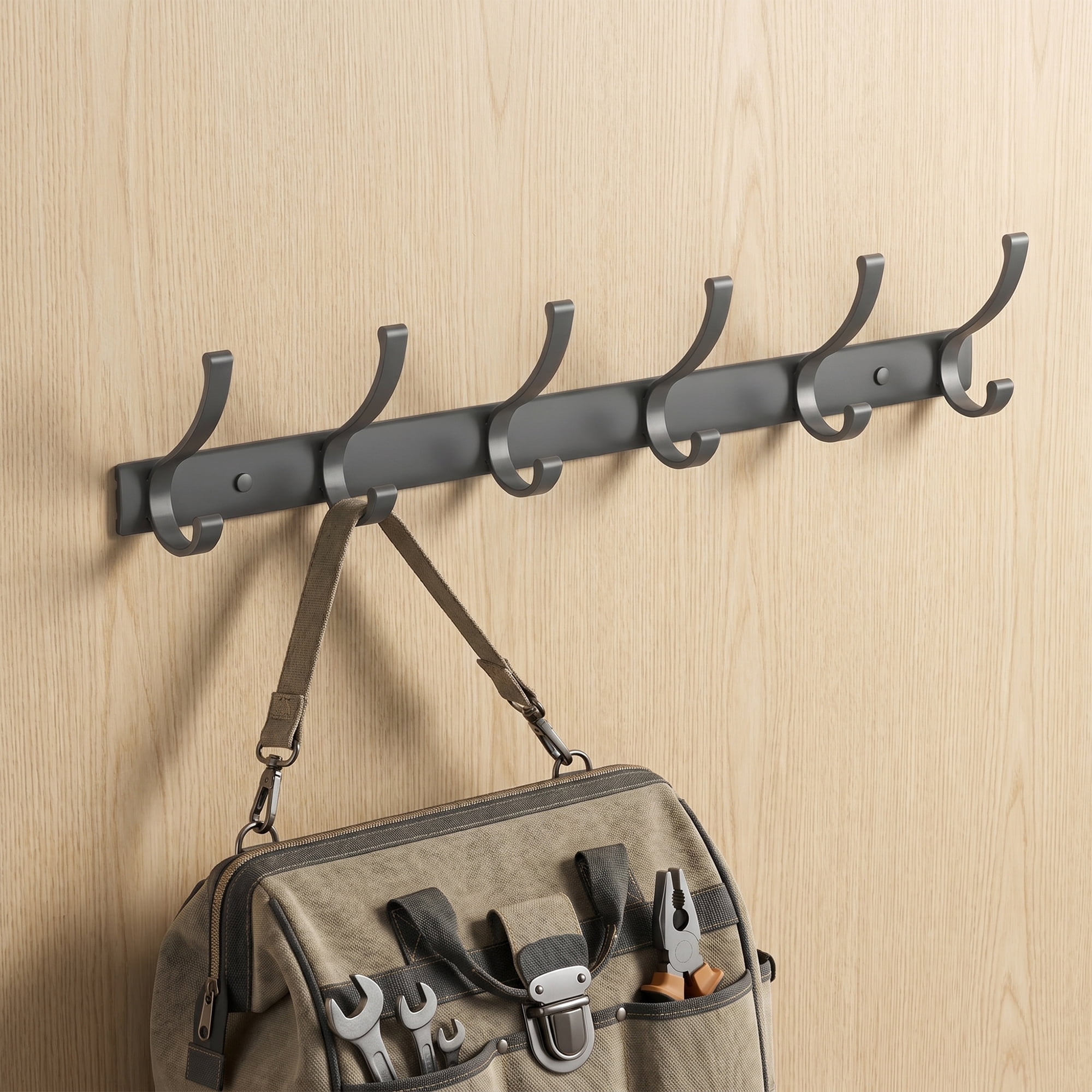 Unique Bargains Coat Rack Wall Mount,Hat Rack for Entryway and Bedroom Gray 6 Hooks