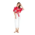 thumbnail image 4 of Women's Hawaiian Tie Front Crop Top Aloha Shirt in Hibiscus Red XL, 4 of 5