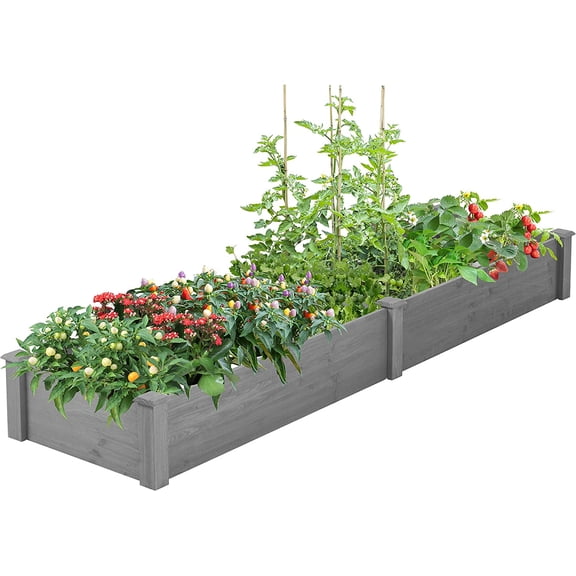 Wooden Raised Garden Bed, Outdoor Elevated Flower Planter Box Kit Backyard/Patio Outdoor, Raised Garden Bed Planter Kit for Plants, Herbs, Vegetables, 96" x 28" x 10", Grey, SS2449
