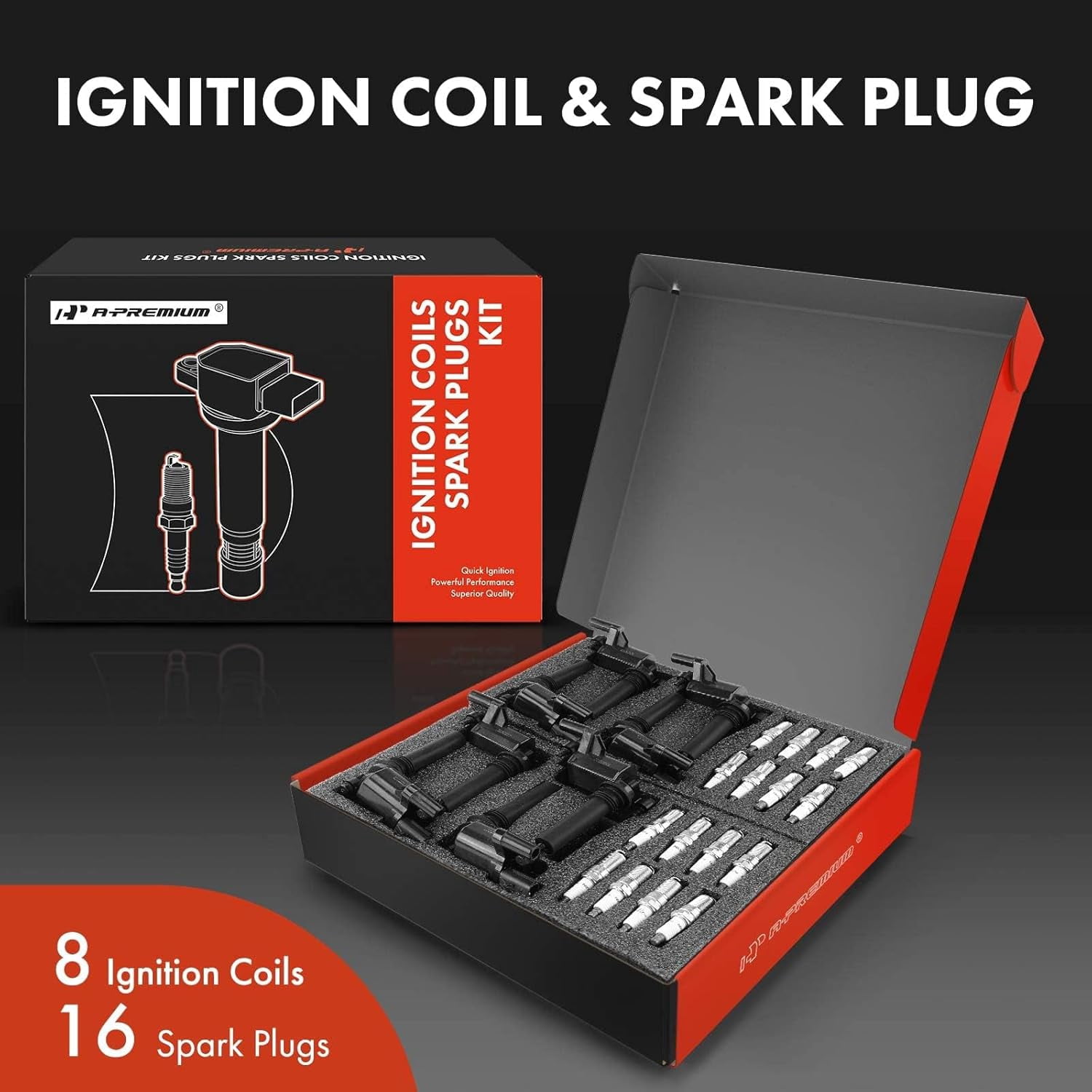 A-Premium Ignition Coils and Spark Plugs Kits Compatible with Jeep Grand Cherokee 2005 & Dodge Ram 1500/2500/3500 2003-2005, Durango 2004-2005, Magnum 2005 & Chrysler 300 2005, 5.7L 8-PC Set