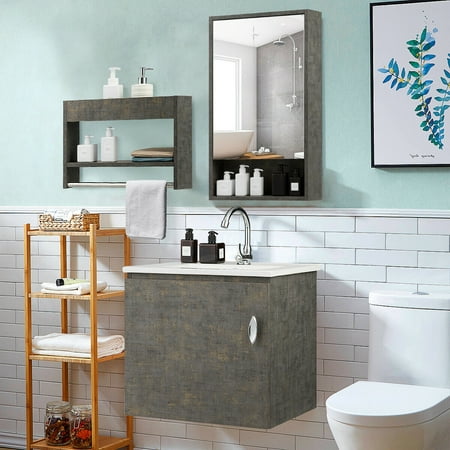 Gymax Modern Wall Mounted Bathroom Vanity Sink Set W Medicine