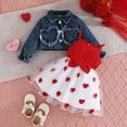 thumbnail image 2 of SUYOLL Infant Girls Outfits Sets Long Sleeve Denim Jacket with Bow Tie Heart Print Dress Casual Fall Clothes 6 Months-3 Years Classic Versatile Dresses, 2 of 8