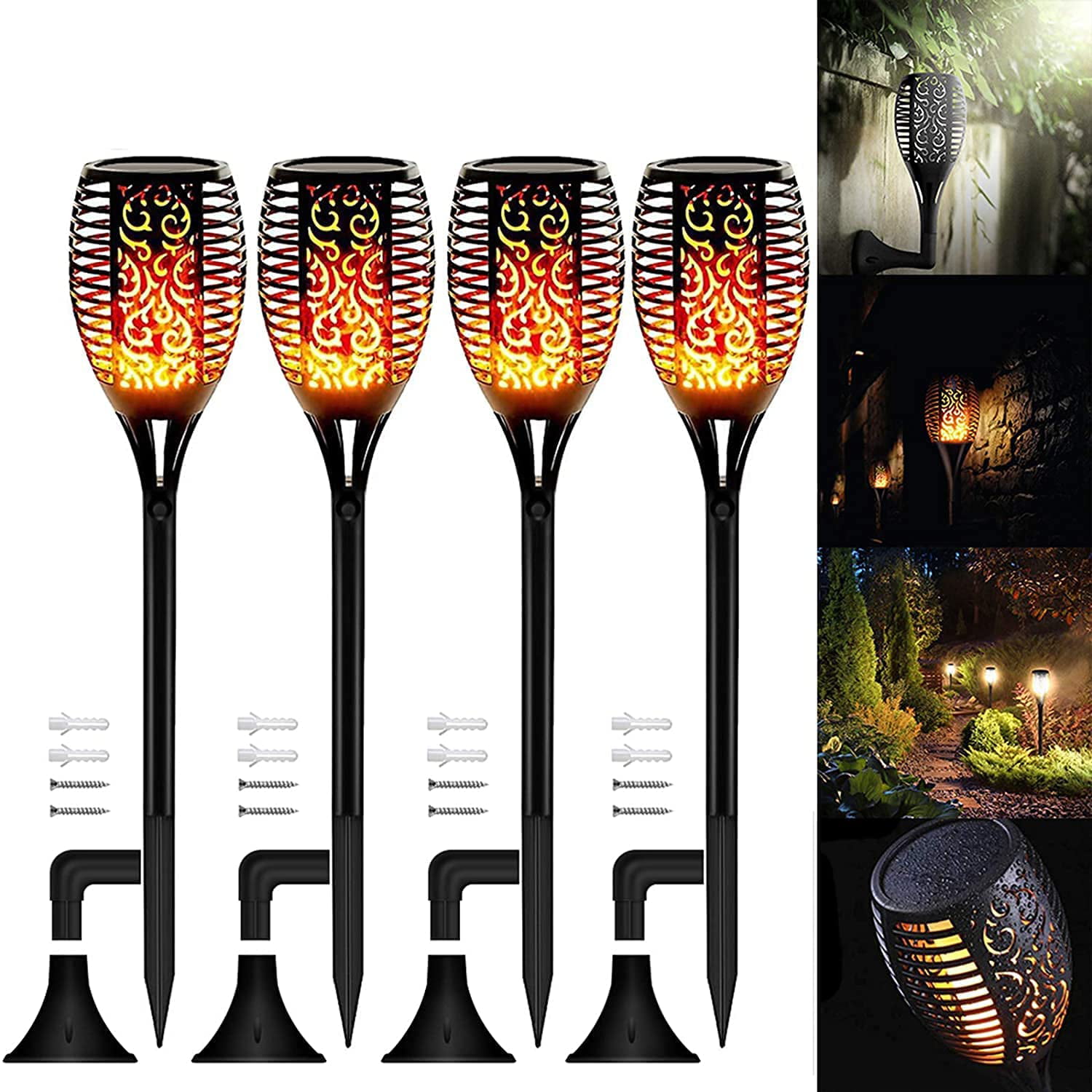 4PCS Waterproof Solar Garden Flame Light Flickering LED Torch Lamp Outdoor Decor 
