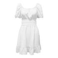 thumbnail image 4 of Women's Square Neck Tie Back Casual Dress Puff Sleeve A Line Mini Summer Flowy Comfortable Stylish Feminine Outfit, 4 of 5