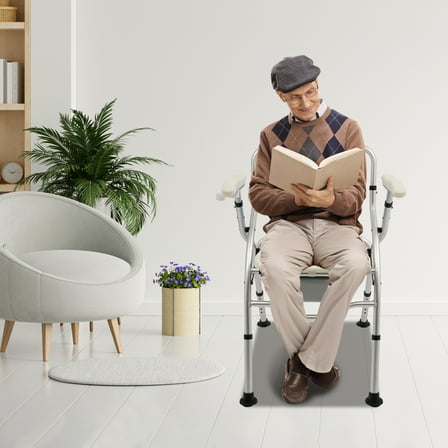 Foldable Bedside Commode, 330.69lbs Capacity, Large-Capacity Removable Bed Pan, Shower Spray Holder, Perfect for Small Bathrooms/Nursing Homes/Disabled