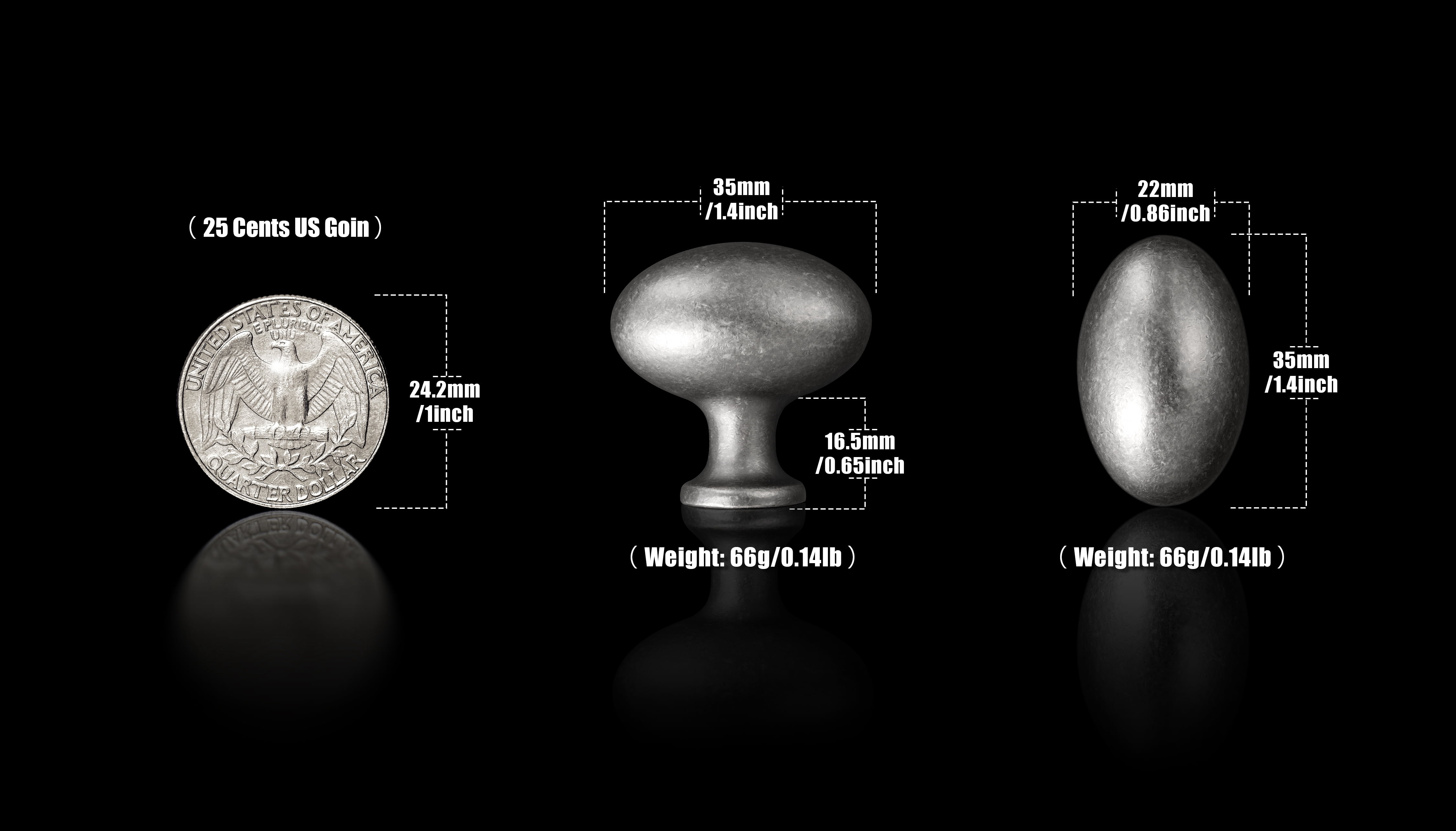 Goo-Ki 1.4 Inch (35 MM) Oval Antique Silver Drawer Knobs, Modern Zinc Alloy Cabinet Knobs for Dresser,Wardrobe & Cupboard, 6 Packed
