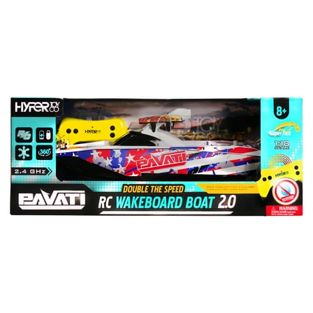 Hyper Toy Company Pavati 2.0 RC Boat, Stars & Stripes, 1:18 Scale with Remote and Battery