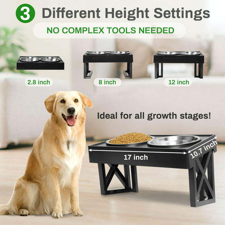 Elevated Dog Bowls For Large Dogs, Medium And Small, 15 Tilted Adjustable Raised  Dog Bowl Stand With 1 Slow Feeder Dog Bowl & 2 Stainless Steel Dog Bo