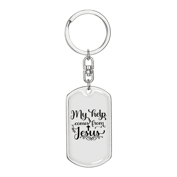 Help Comes From Jesus Stainless Steel or 18k Gold Premium Swivel Dog Tag Keychain