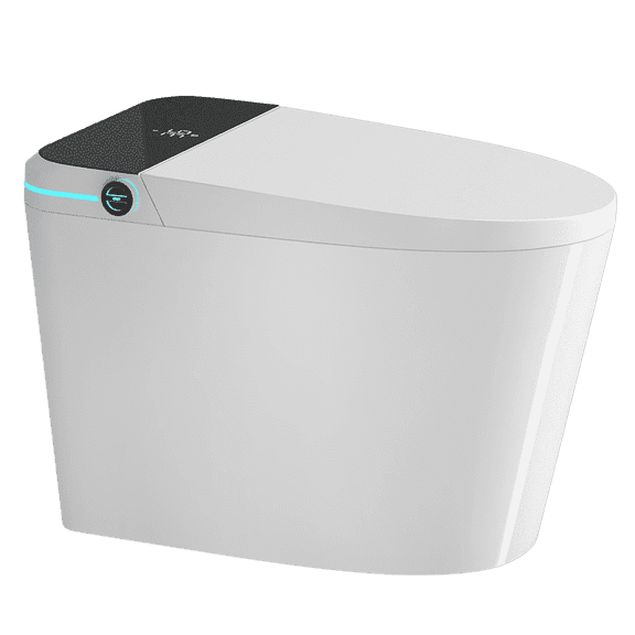 Basdien Modern Smart Toilet with Bidet Seat Built-in, Intelligent Toilet Auto Open/Close Seat, Foot Sensor, LED Display,Night Light, Warm Water & Dryer,White