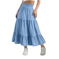 thumbnail image 2 of Wuxian Youth Girls Skirts Bohemian Solid Color High Waist Casual Ruffled Tiered Flowy Loose Fit Tunic Long Skirt Summer Comfortable A-Line Vacation Beach Dailywear,Light Blue,4-5 Years, 2 of 7