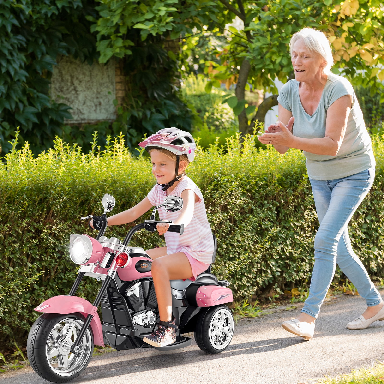 Costway 6V Kids Ride on Chopper Motorcycle 3 Wheel Trike with Headlight and Horn Racing Pink