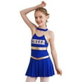 thumbnail image 4 of Ocealan High School Girl Cheerleading Uniform Sleeveless Cheer Leader Metallic Gold Dance Dress Royal Blue 6, 4 of 7