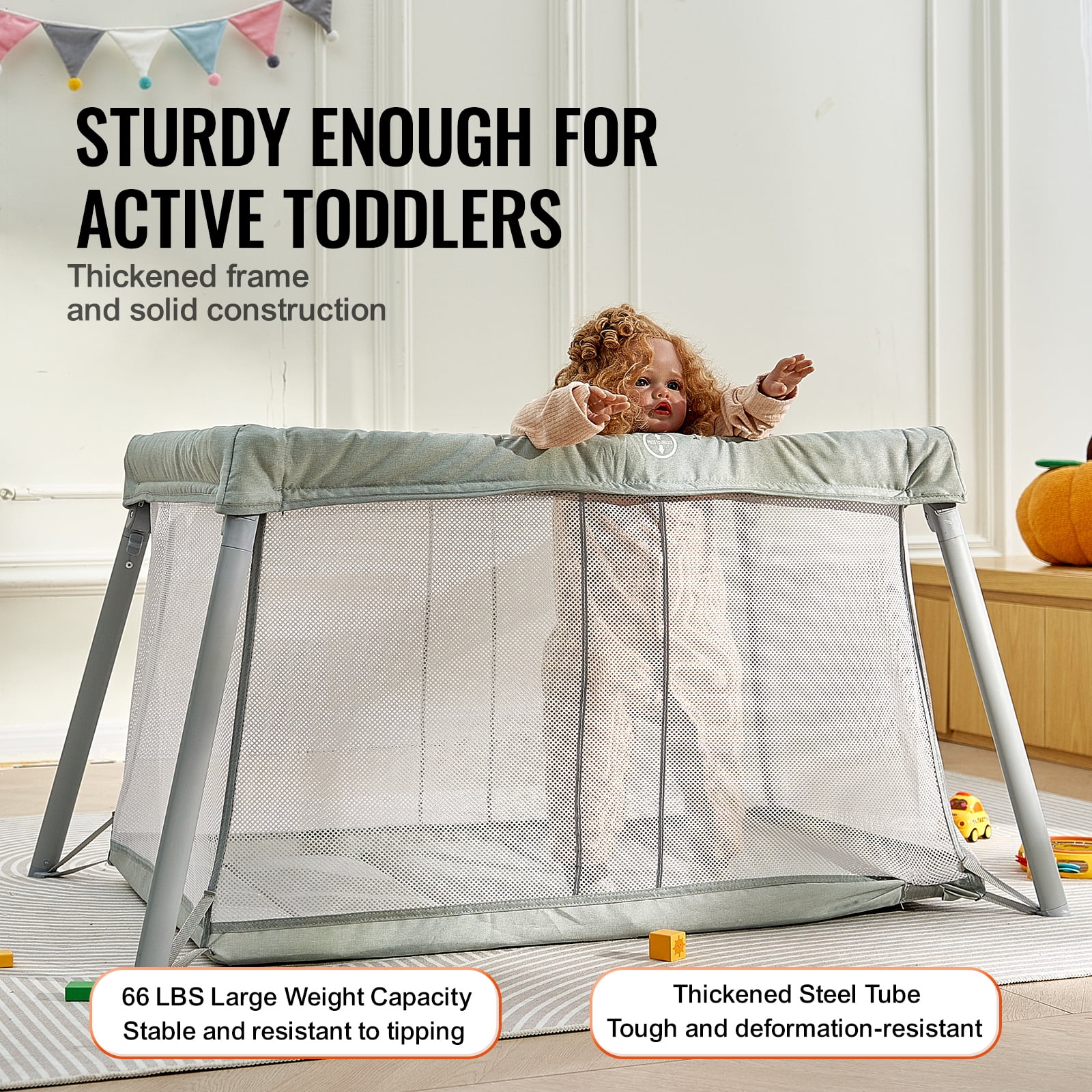 KFFKFF Portable Infant Playpen & Sleeping Cot, Includes Comfy Mattress, Breathable Mesh Sides, and Carry Bag, Foldable Design for Easy Travel, Suitable for Newborns to 3-Year-Olds, Ideal for Home