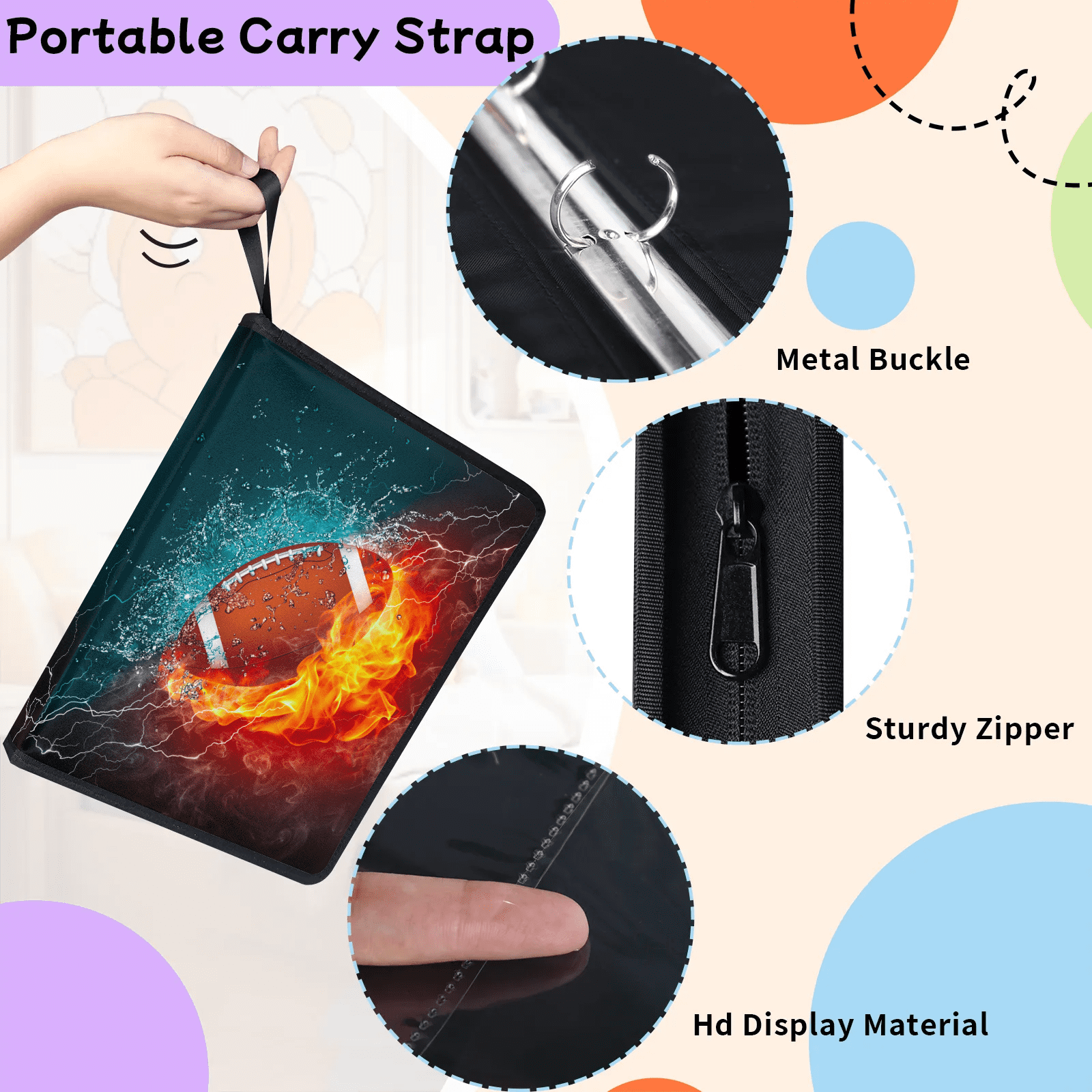 9 Pocket Card Binder Zip Trading Card Binder Portfolio with 50 Refillable Pages 900 Cards Holder for Sports Cards Game Cards