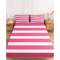 thumbnail image 2 of Twin Sze Fitted Sheet Set - Pink Striped 2 Piece Bedding Sets 16" Deep Pocket Fitted Sheet with 1 Pillowcase, Modern Simple Monochrome Geometric White Brushed Microfiber Hotel Luxury Bed Sheets, 2 of 9