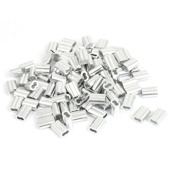 Unique Bargains 3mm 1/8" Wire Rope Aluminum Sleeves Clip Fittings Cable Crimps 100 Pcs
