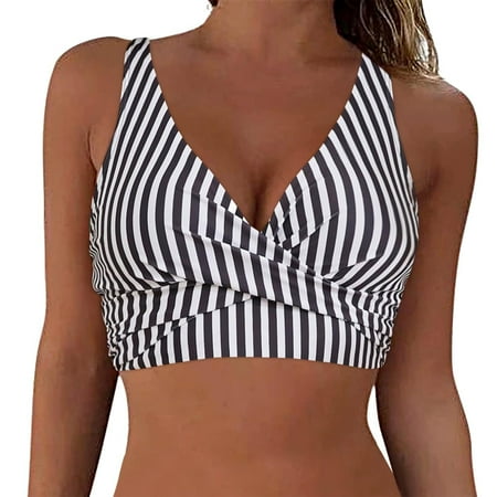 Push Up Bikini Top for Women Large Bust Bathing Suit Tops Halter Full Coverage Swim Top No Bottom Gray M