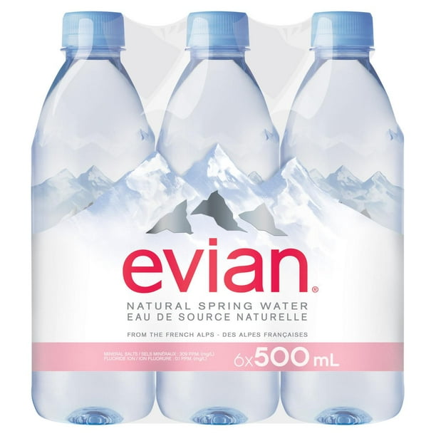 evian natural spring water 500mL bottles, 6 pack, 6 x 500mL