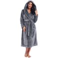 thumbnail image 1 of Women Plush Fleece Robe Long Warm Bathrobe Shawl Collar/Hood, 1 of 6
